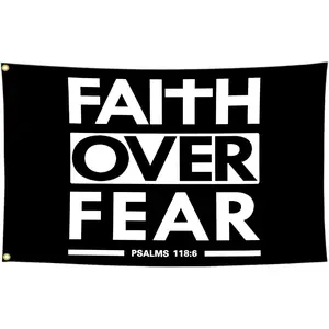 Faith Over Fear Flag Jesus Christian Bible Scripture Verse Flags 3x5 Outdoor Funny Tapestry Flag Inspirational Gym Motivational Flags for Home Gym College Dorm Room Office Wall Banner Decor