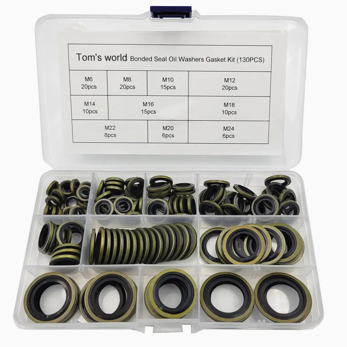 130 count Self-Centered Bonded Seal Oil Washers Gasket  Kit for Plumbing, Automotive, Mechanical, Electrical, Cylinder Repairs (M6-M24)