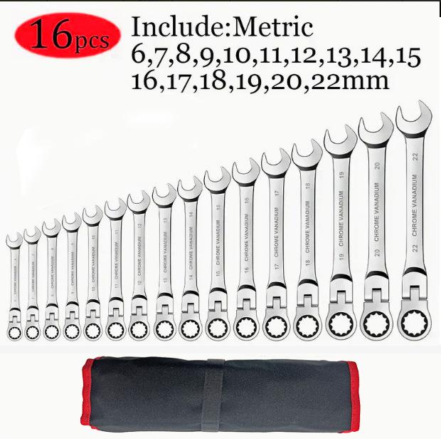 VEVOR Cordless Wrench Set 16 Piece Power Tool Electric Wrench Set with Ratchet Head Battery Operated for Home Repair and DIY Projects Toolbox Hand Metal Capacity Large spanner Multi-Purpose