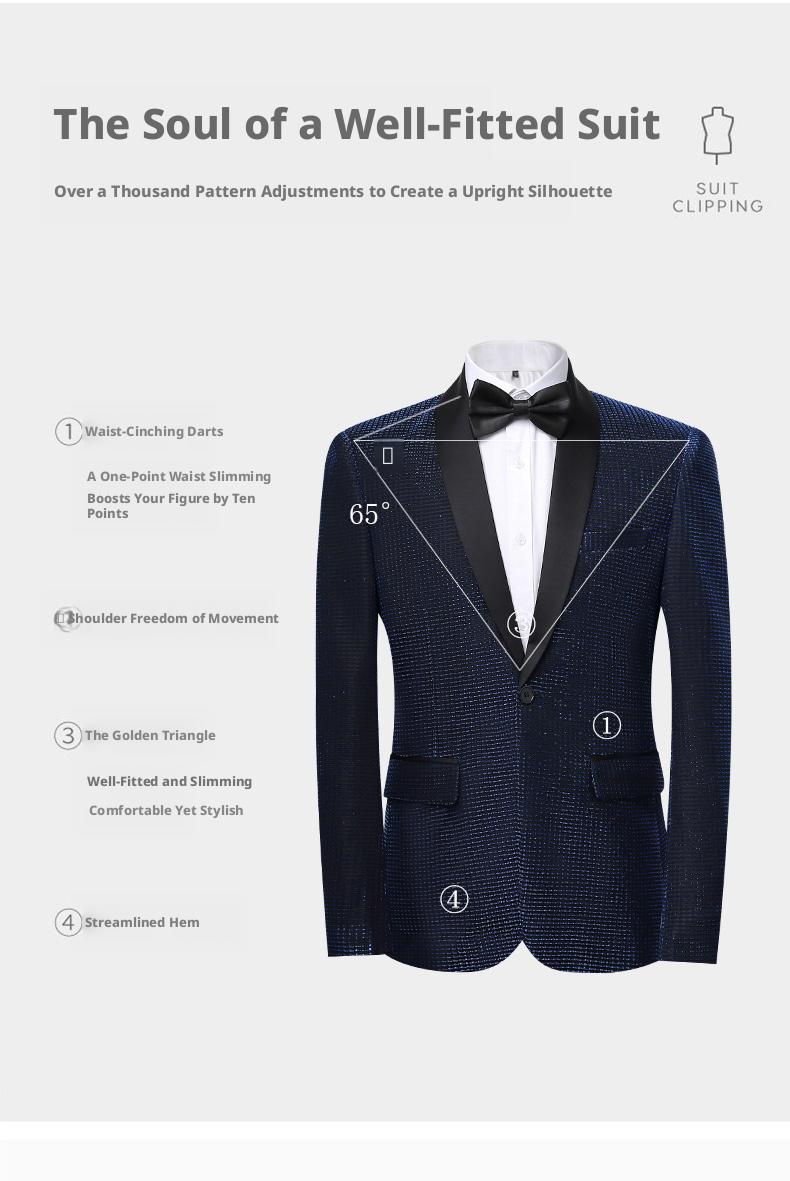 Men's Slim Fit Groom Tuxedo Suit  Korean Style Wedding Blazer & Pants Set, Business Casual Plaid Suit