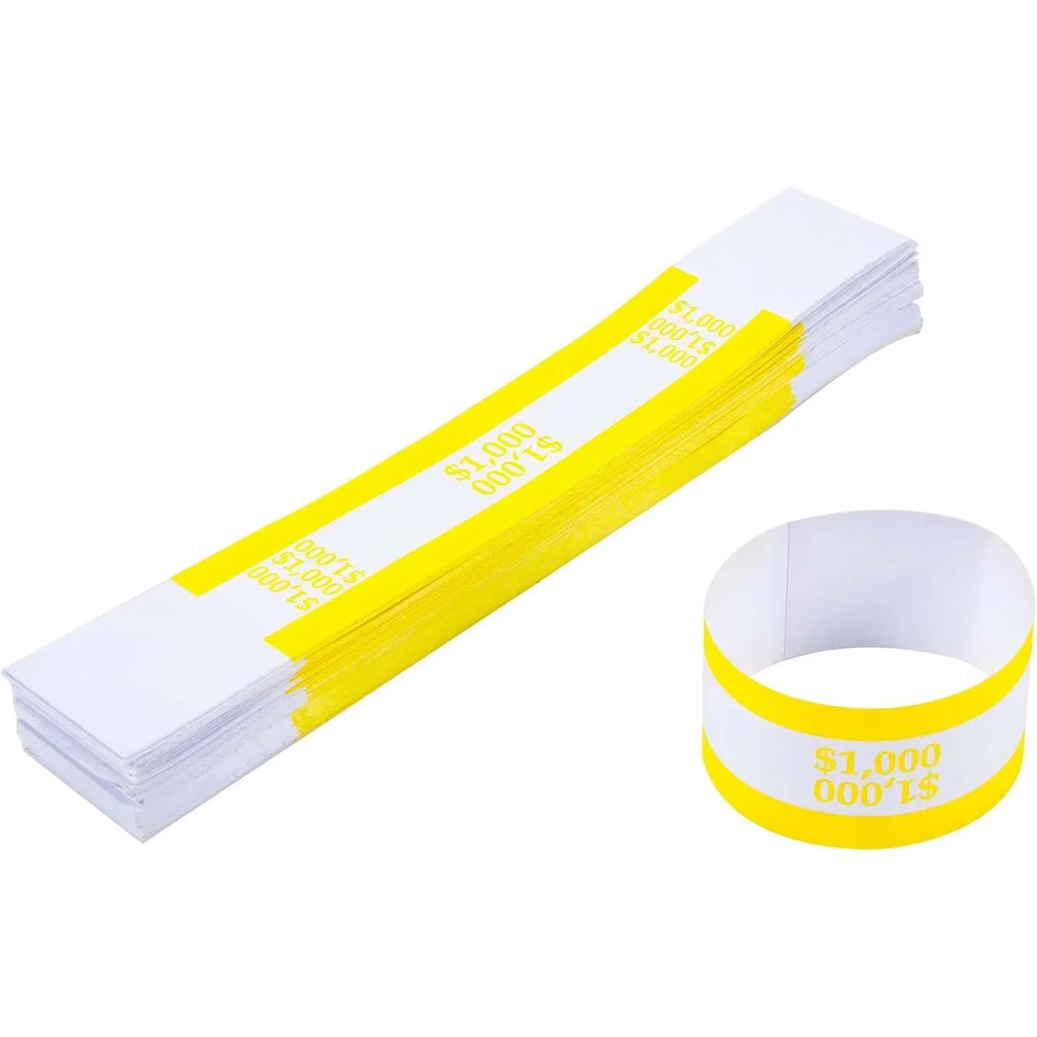 L LIKED Pack of 100 Currency Band Bundles Self Sealing Currency Straps Bands Money Bill Wrappers (Yellow $1000-100 PCS)