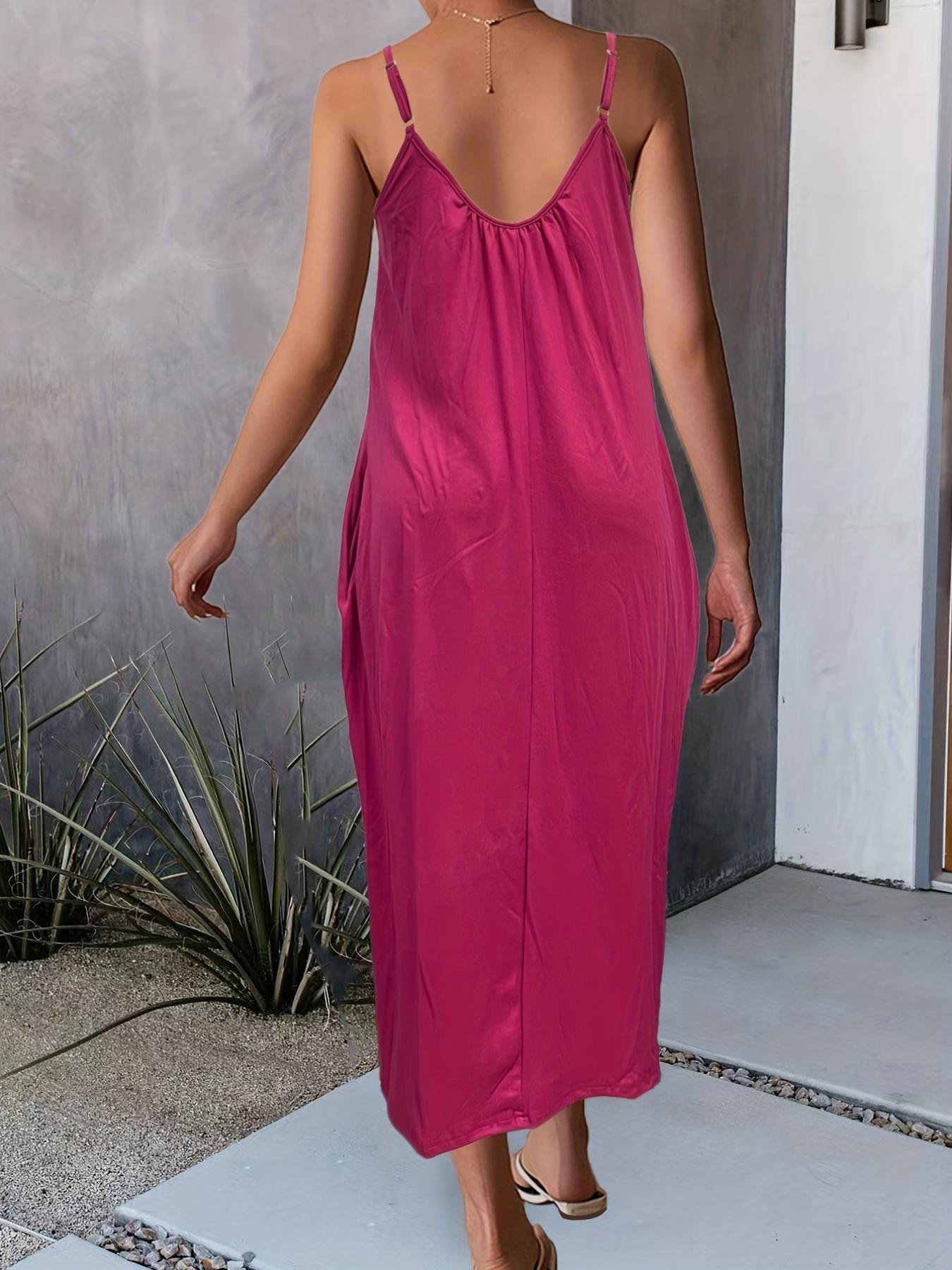 2026 Women's Solid Color Backless Spaghetti Strap Cami Dress,Casual Sleeveless Dress for Summer, LadiesClothes for Beach Holiday Vacation, Casual Comfy Classy