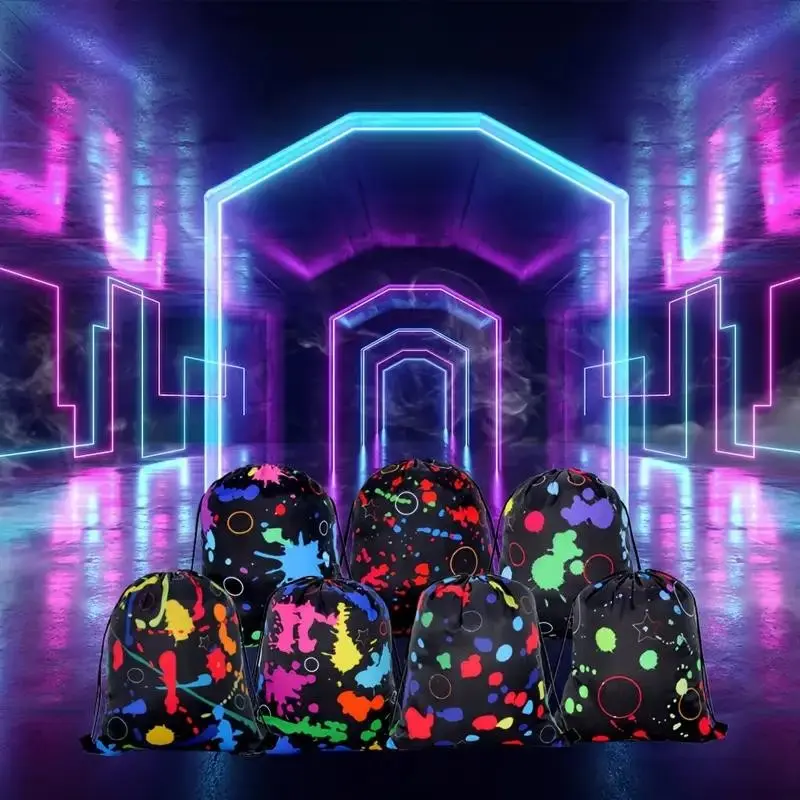 Vibrant Neon Party Favor Bags, 16pcs Drawstring Gift Bags, Perfect for Birthday, Halloween, Christmas Parties, Candy & Small Gifts Packaging