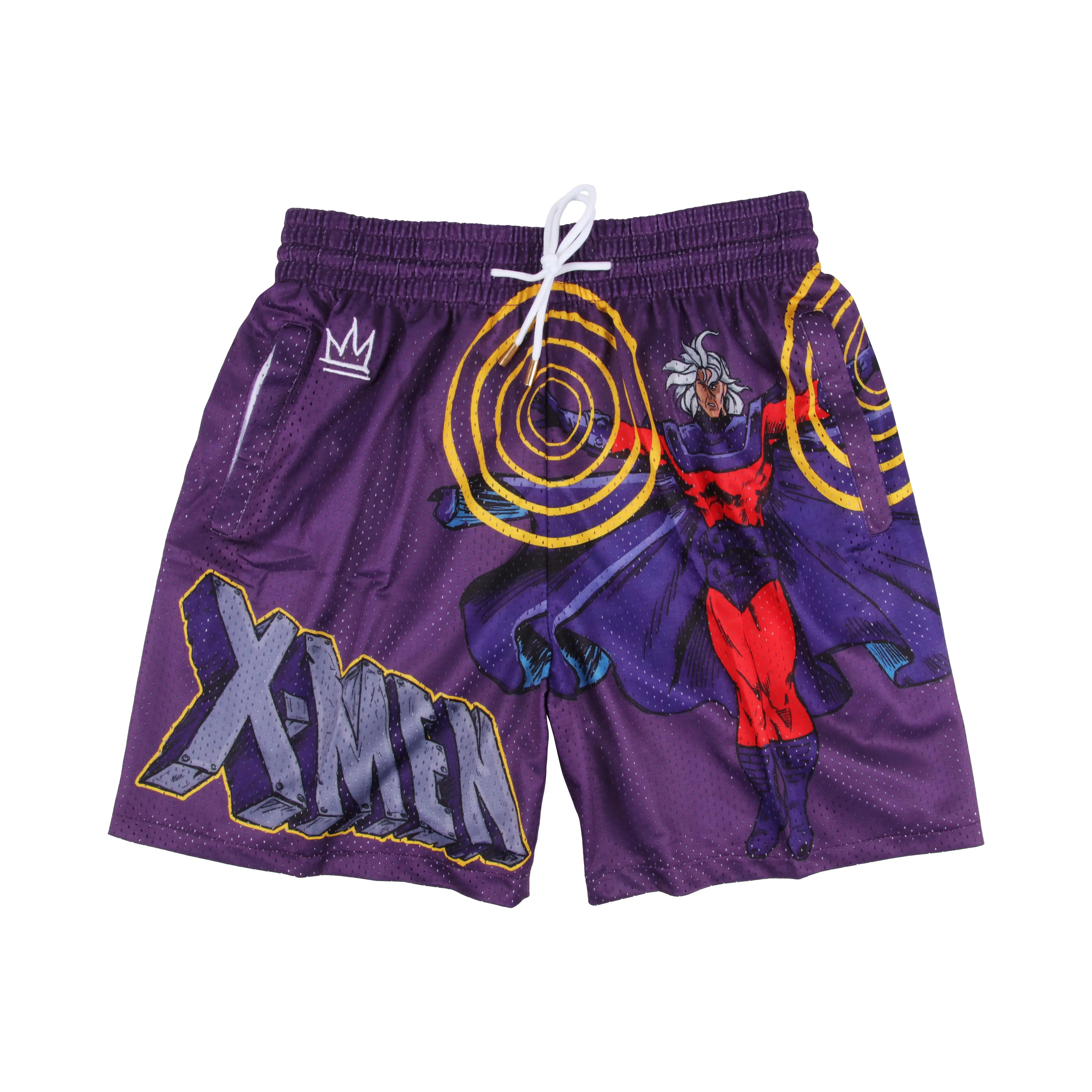 X Retro Magnetic Master Anime Shorts Deep Purple Unisex Sports Double-Layered Inner Shorts Drawstring Design Men Women Mesh Basketball Shorts 4 Pockets 5.5 Inseam Summer