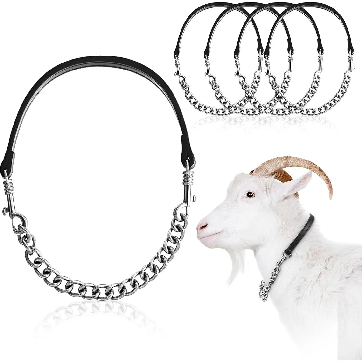 2-Pack Multi-Size Iron Chain Animal Halter, Adjustable 14"-24" Goat Show Collars for Sheep, Horses, Dogs, Farm Supplies Accessories, Great Gift for Animal Lovers (14", Black)