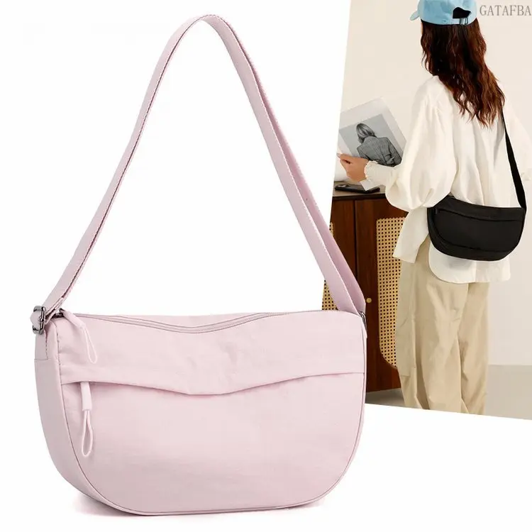 Women's Lightweight Nylon Dumpling Crossbody Bag - Chic Synthetic Messenger Bag with Zip, Trendy Casual Shoulder Purse for Commute, Sports & Outdoor Use