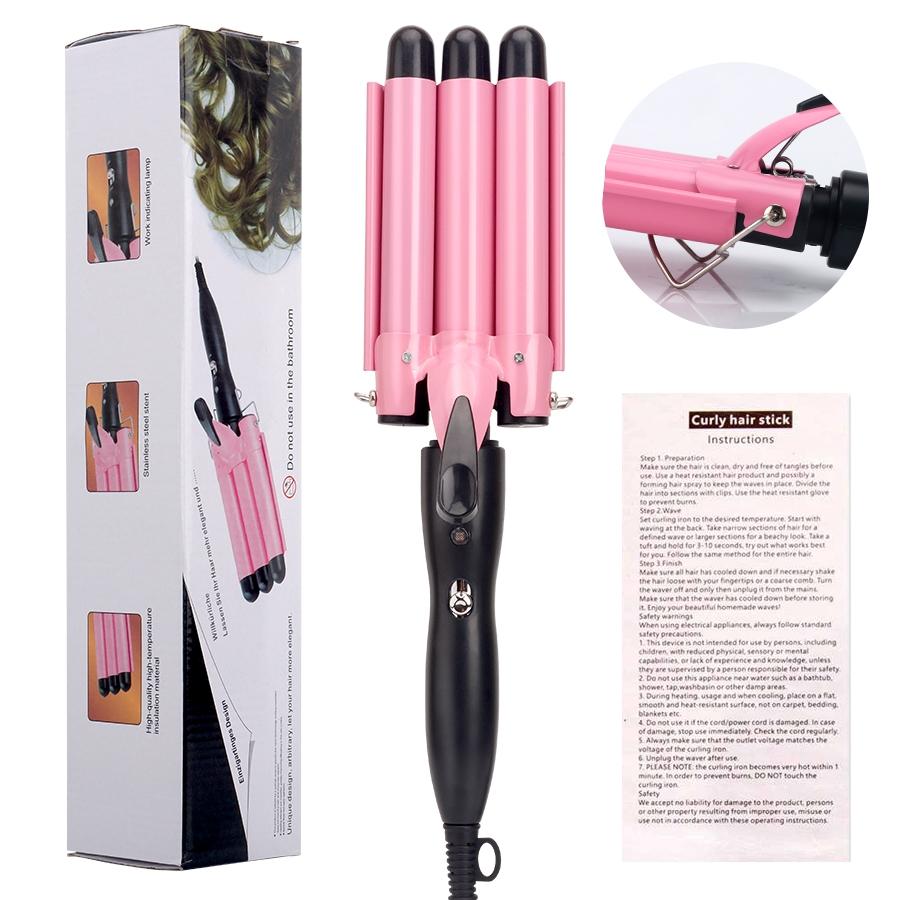 Portable 3-Tube Hair Curler, 1 Box Hair Curling Iron with 3 Counts Barrels, Hair Styling Tool for Home & Travel, Create a Wavy Hairstyle