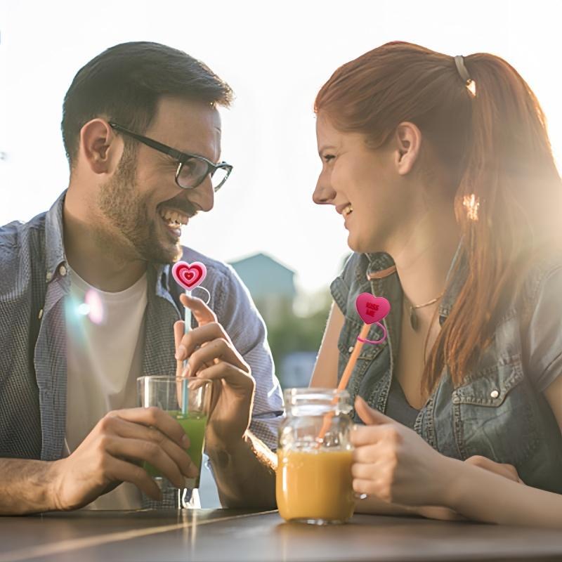 Valentine's Day Heart Shaped Straw Cover Cap, 4 Counts Cute Straw Cap, Drinkware Accessories for 7~8mm Straws, Home Kitchen Party Supplies