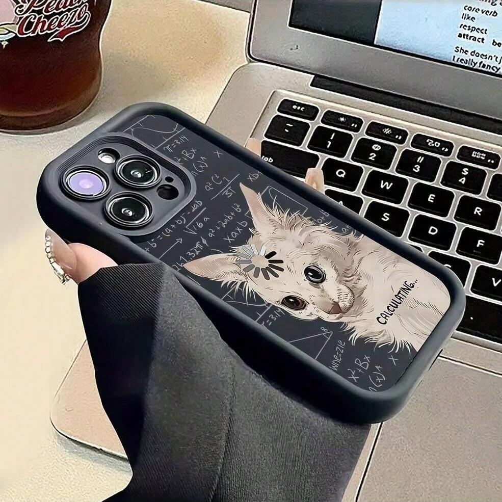 Calculating Cat Phone Case, Cute Cartoon Ladder Pattern Protective Cover Compatible With Smartphones 12-17 Pro