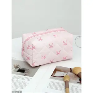 Cute Bowknot Pattern Makeup Bag, Large Capacity Zipper Cosmetic Pouch, Versatile Handheld Storage Bag For Travel & Daily Use