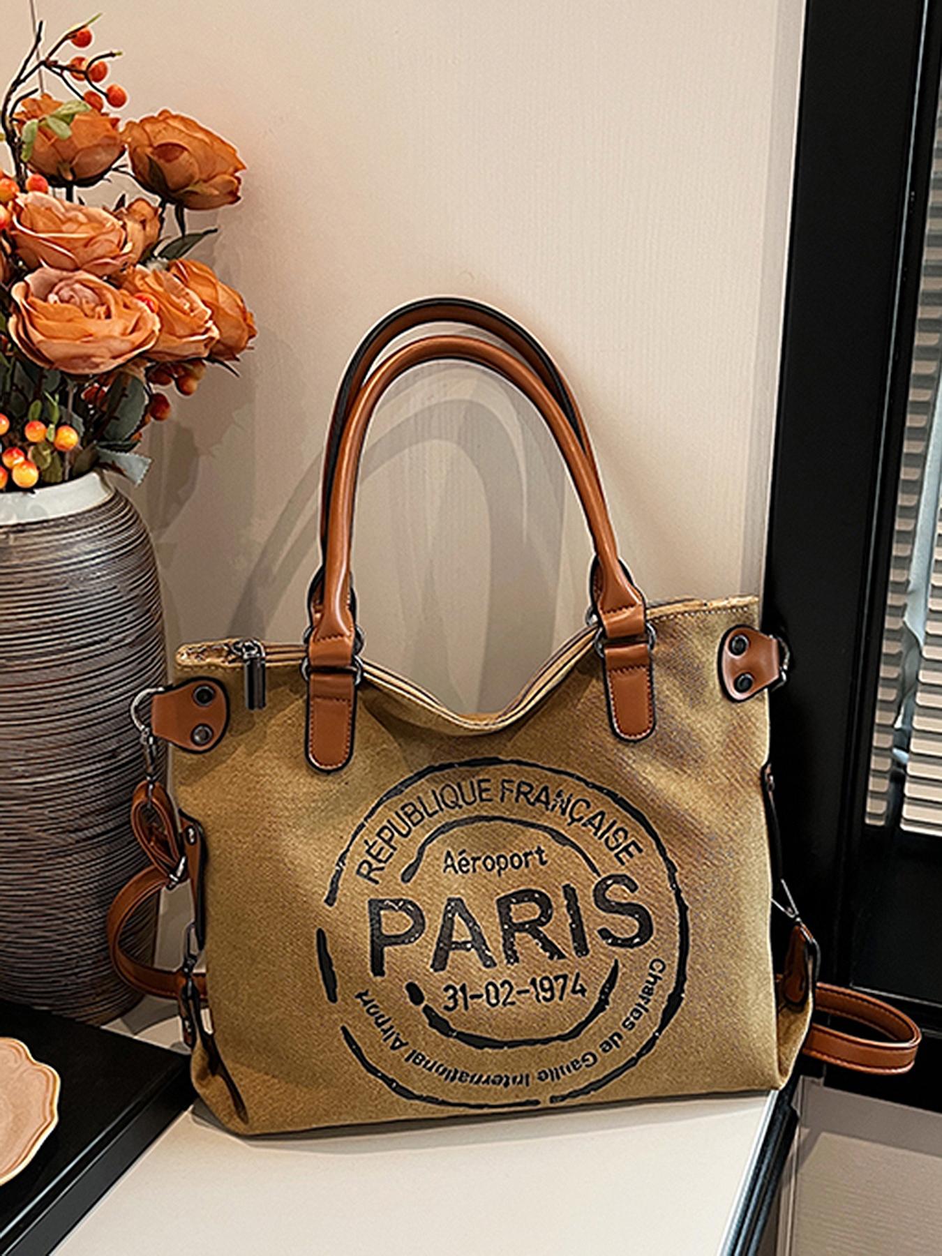 Women's Fashionable Letters Pattern Tote Bag, Large Capacity Crossbody Bag, Casual Versatile Vintage All-match Shoulder Bag for Daily Life, Fashionable Patterned Bag