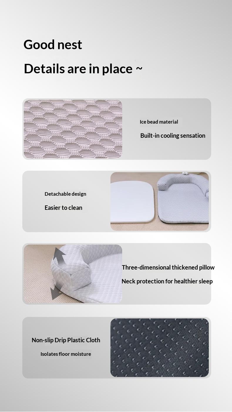 Cooling Cat Bed with Pillow, Breathable Ice Silk Pet Sofa for Indoor Cats, Orthopedic Support Dog Bed with Cute Cartoon Design, Washable Summer Pet Mat for Kitten Puppy