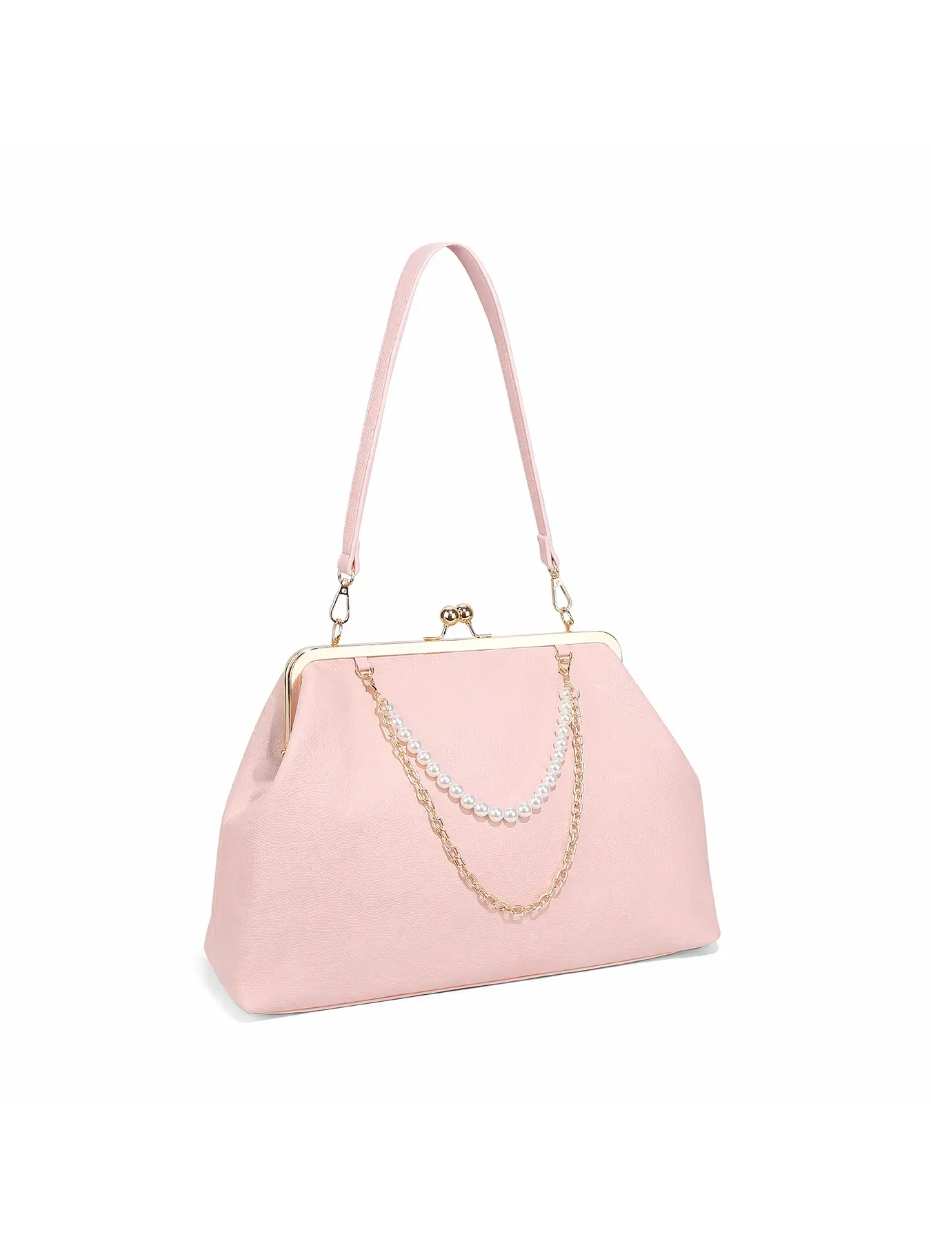 Large Women's Kiss Lock Bag Elegant Faux Pearl Handbag, Exquisite Trendy Evening Bag, Fashionable Party Clutch, Shiny Stylish Crossbodybag Purse, Elegant Shoulder Bag
