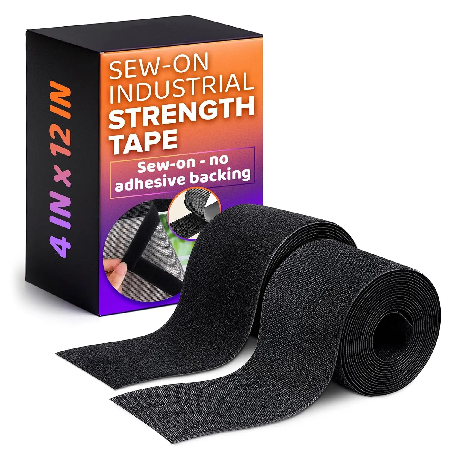 4 in Wide x 12 in  Hook and Loop Tape Black – 1 ft Roll You Can Cut to Size, Not 12 ft – Non Adhesive Nylon Strips for Quick & Easy Fastening, Industrial Mounting, DIY Projects & Clothes Sewing