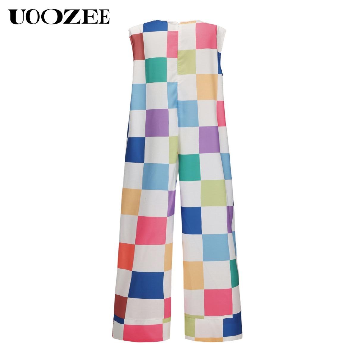 Women's Loose Sleeveless Plaid Jumpsuits - Cotton Linen Blend, Colorful Checkered Design, Comfortable & Stylish Overalls