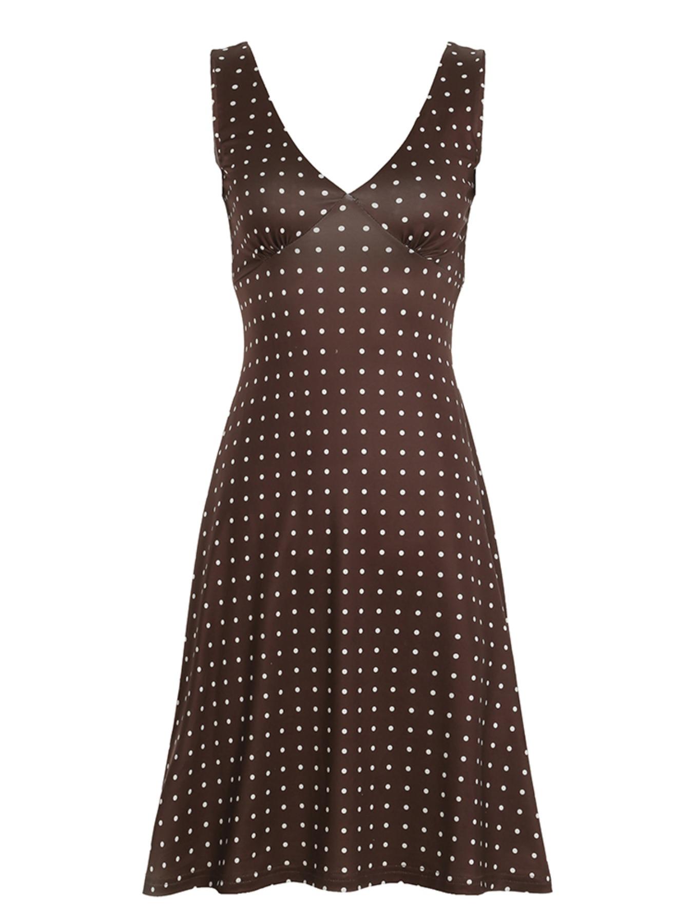 Women's Polka Dot Print V Neck Dress, Casual Sleeveless Short Dresses for Summer, Ladies Clothes for Daily Wear