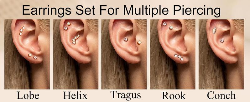 MILACOLATO 2 Pairs 925 Sterling Silver Flat Back Earrings for Women Dainty CZ Flatback Cartilage Earring Small Helix Tragus Multiple Piercing Jewelry