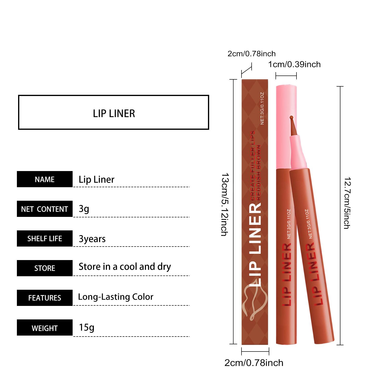 The Reddish-Brown Lip Liner Can Outline The Lip Shape And Show The Lip Color.It Is Waterproof And Not Easy To Fade Or Peel Off.It Can Be Used Daily As A Lip Liner