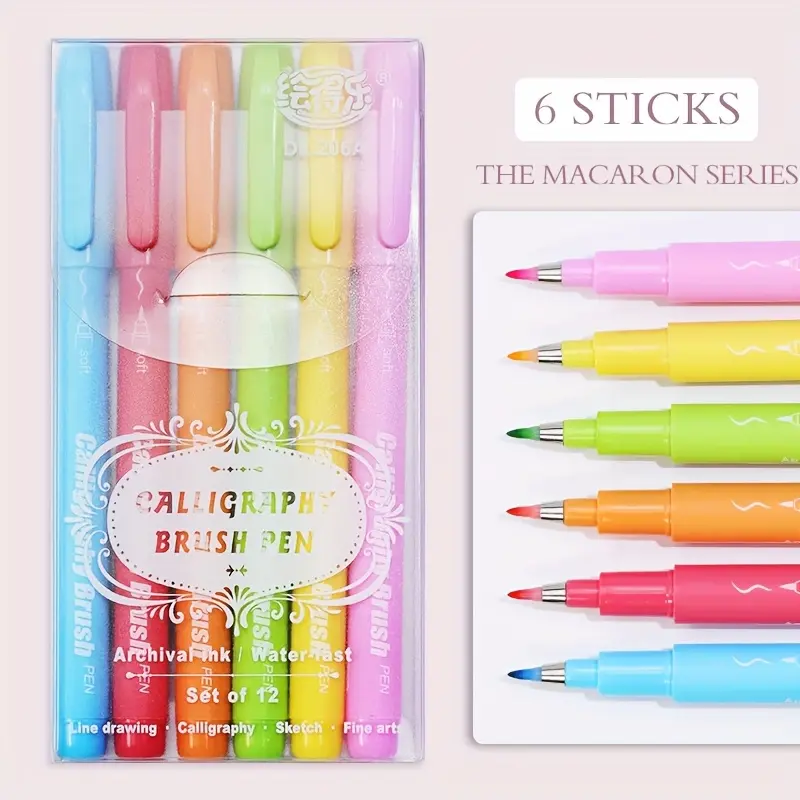 6pcs Gel Ink Rollerball Pens for Neutral Painting, Assorted Colors, 0.5mm Ultra-Fine Tip, Quick-Drying, Non-Toxic, Easy-Grip Multi-Color Pens, Suitable for Professional Drawing. Macaron Colors. 12 Colors, Water-Based Ink