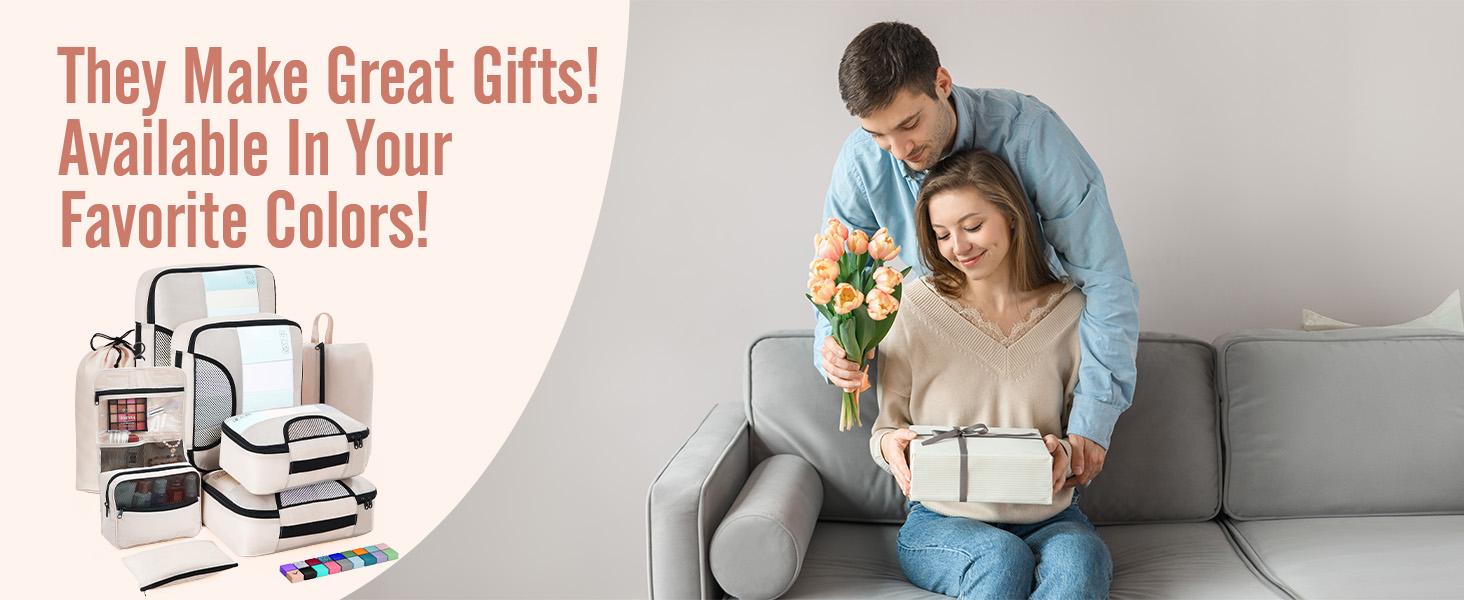 8 Set Packing Cubes for Luggage,Suitcase Organizer in 4 Sizes with Hanging Toiletry Bag and Large Laundry Bag, Carry-On Luggage with Accessories Bag, Cream