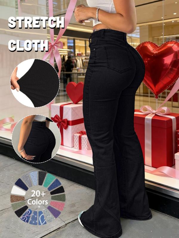 GILIPUR Y2K Women's High Waist Flare Leg Jeans, Casual Button Fly Pocket Design Bell Bottom Denim, Women's Bottoms for Daily Wear, Kardashian Style, 000 Jeans, Fashionable And Versatile Women's Jeans, Suitable For Spring, Summer, Autumn And Winter, Tchic