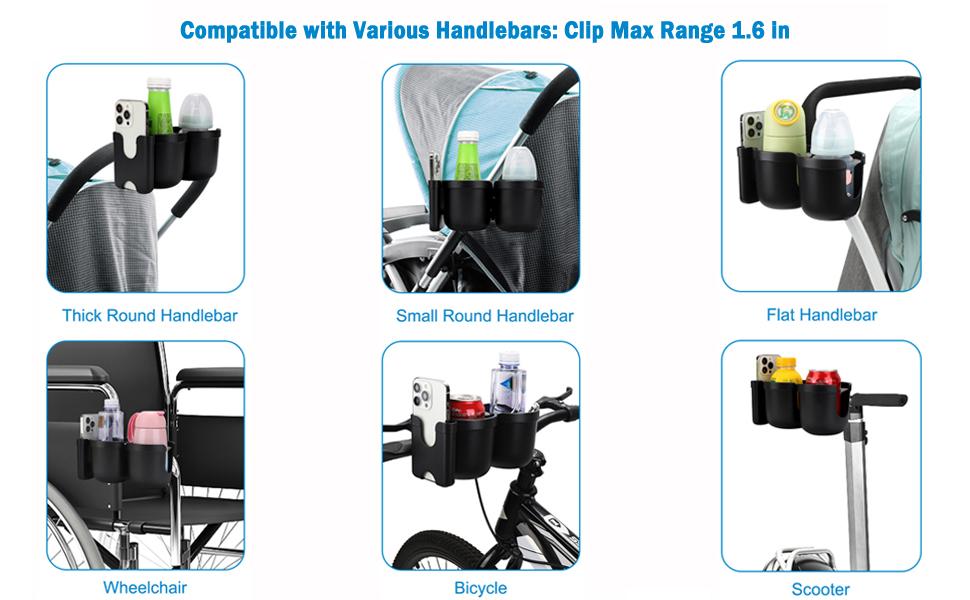 Stroller Cup Holder with Phone Holder, Bike Cup Holder, Universal Cup Holder for Uppababy Nuna Doona Strollers, 2-in-1 Cup Phone Holder for Stroller Bike Wheelchair Walker Accessory