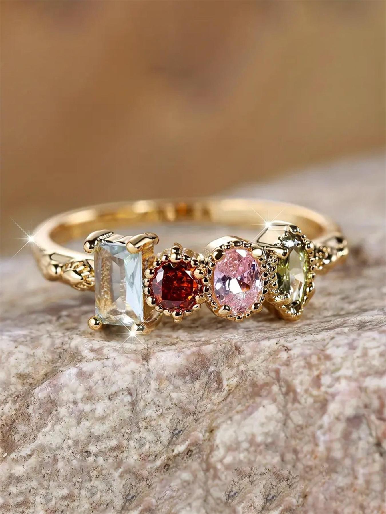 Fashion Colorful Artificial Zircon Decorated Ring, Elegant Glittering Ring, Elegant Rhinestone Decor Jewelry for Women,fashion Jewelry for Party, Daily Clothing Decor, Trendy All-match & Exquisite Jewelry for Birthday Gift