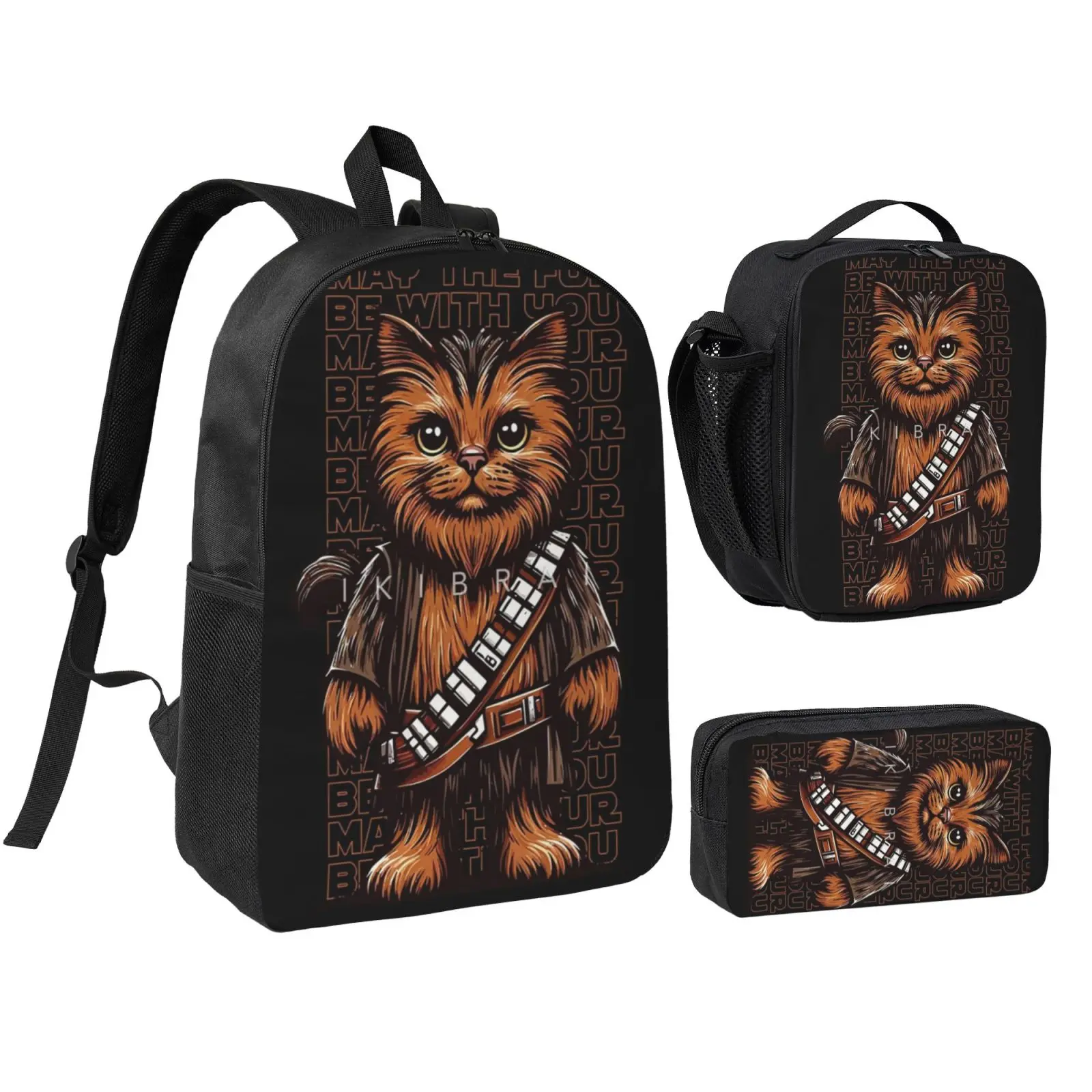 Anime Chewbacca1 backpack with lunch bag pencil box for Teen Girls Boys, 3pcs kids school bag with adjustable straps, office travel bag Bookbag lunchbox