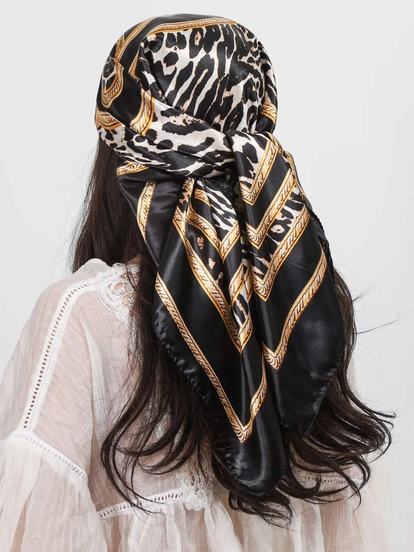 3 Colors Leopard Frame Satin Hijab Head Scarf, Casual Fitted Style, All Seasons Accessory, Elegant Women's Fashion Item