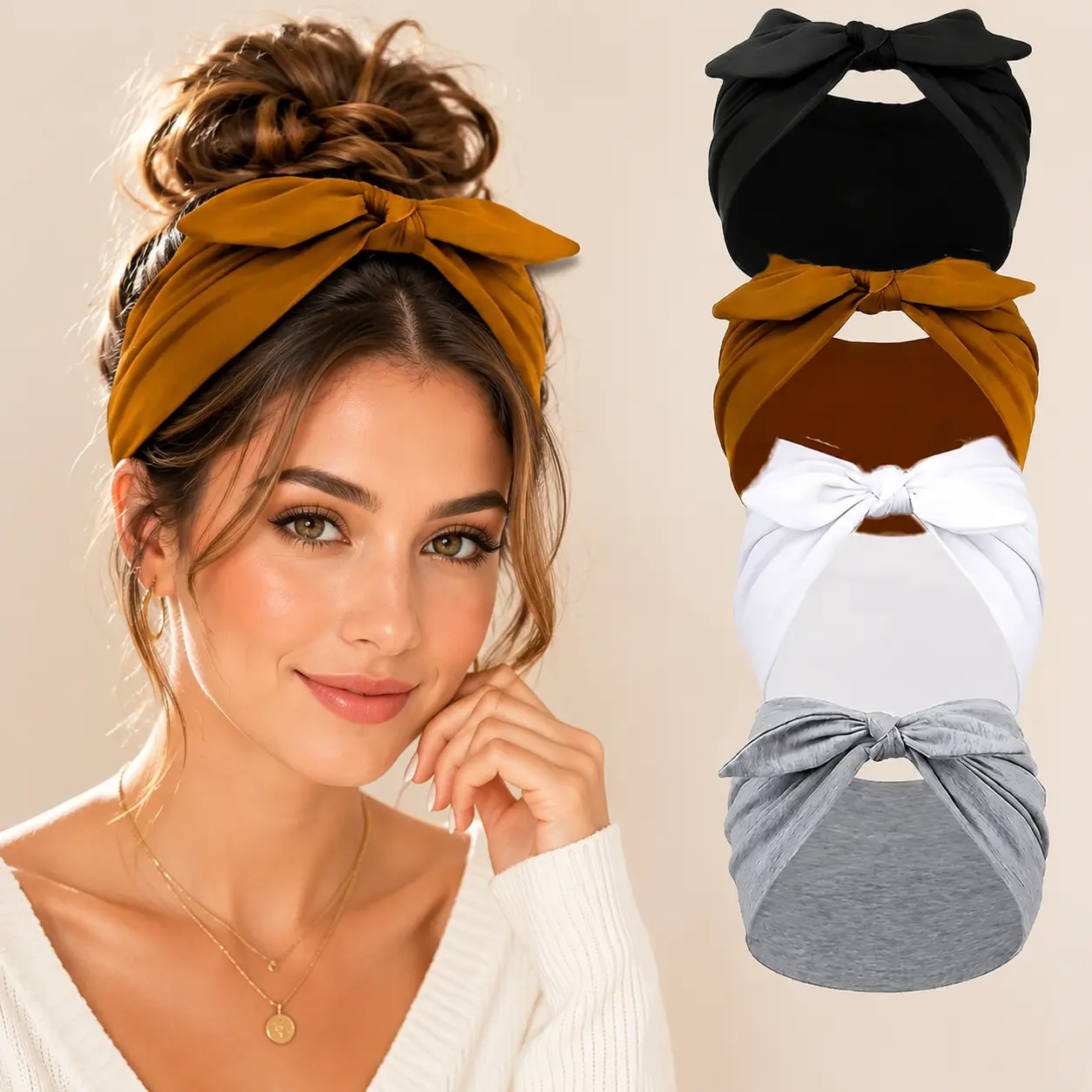 Women's Wide Ear Elastic Hairbands, Soft Anti-Slip Thick Sports Yoga Headbands, Rabbit Ear Design, Polyester Material, Four Colors for Exercise Daily Use