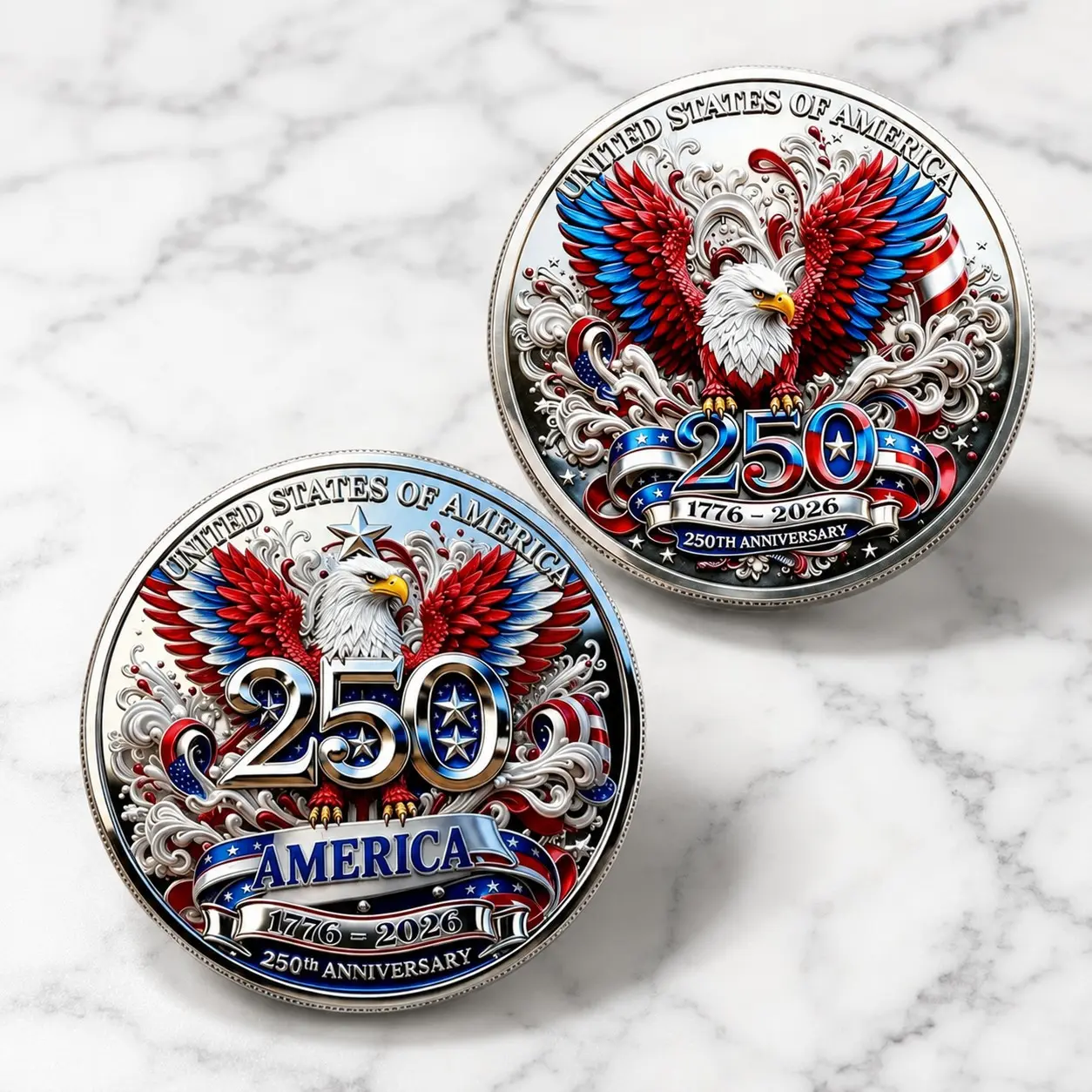 1776-2026 Us 250th Anniversary Colorful Eagle Medal, Patriotic Theme Collectible Gift, Dual-Sided Commemorative Coin