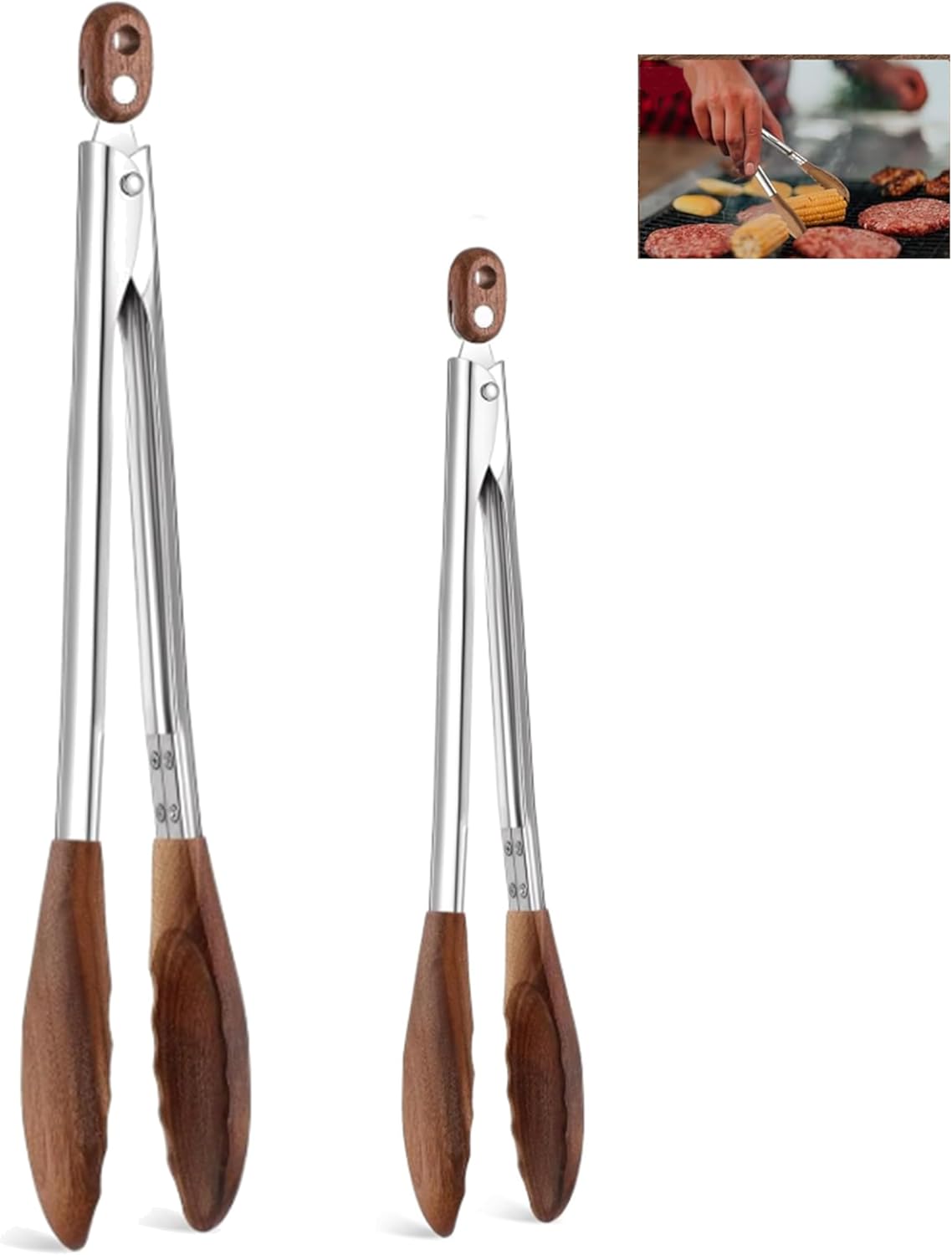 Walnut-Tip Wooden Cooking Tongs, 2-Pack Heat-Resistant & Anti-Slip Kitchen Tongs with Smooth Locking Design, Perfect as Serving Utensils for Salad, Grilling, and a Versatile Cooking Set