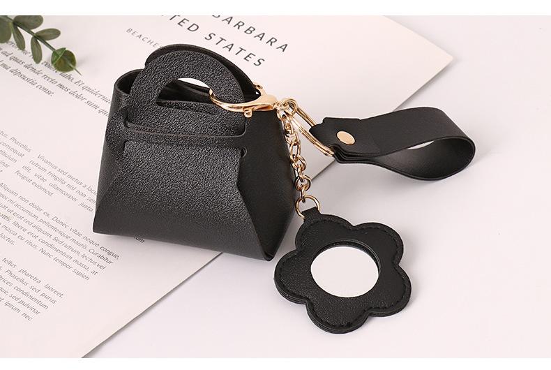Mini Backpack Keychain Mini Coin Purses for Women Cute PU Leather Makeup Bag with Keychain, Pocket Holder Cable Organizer Giftable Pouch (Cute Mirror)