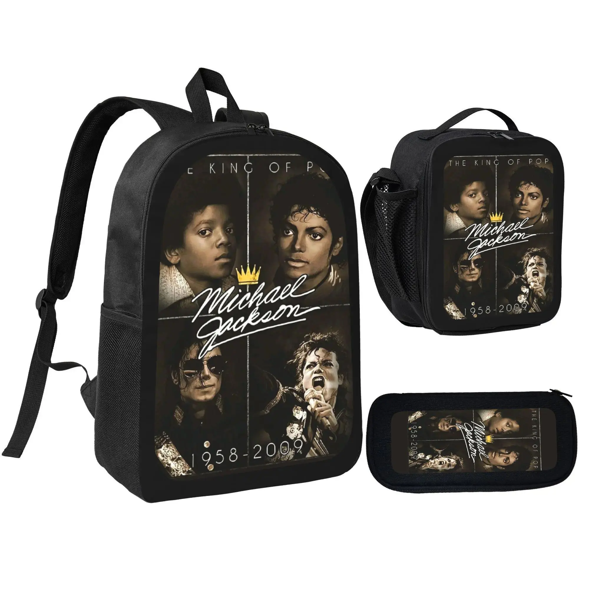 3pcs Unisex Large Capacity Michael Jackson Backpack, Cool fashionable school bag for girls boys, Adjustable Shoulder Straps, Casual, Daily  Backpack, Lunch Bag, and Pencil Case, Perfect Gift