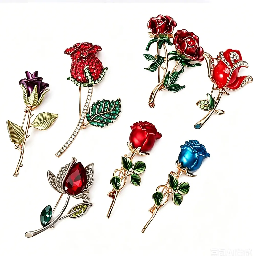 Beautiful Rose Flower Brooches Collection for Women Elegant Flower Pin Summer Design Party Valentine Day Gift