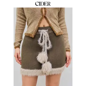 Cider [size 2-10] Knitted Fuzzy Middle Waist Solid Mini Skirt Dealsforyou