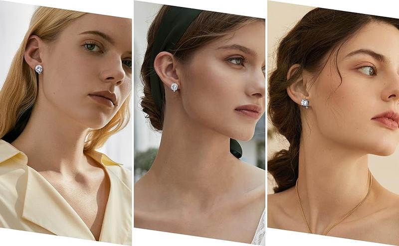 (No Piercing Needed) Clip-On Earrings Set with Cubic Zirconia Hypoallergenic White Gold plated Studs for Sensitive Ears Unisex comfort fit