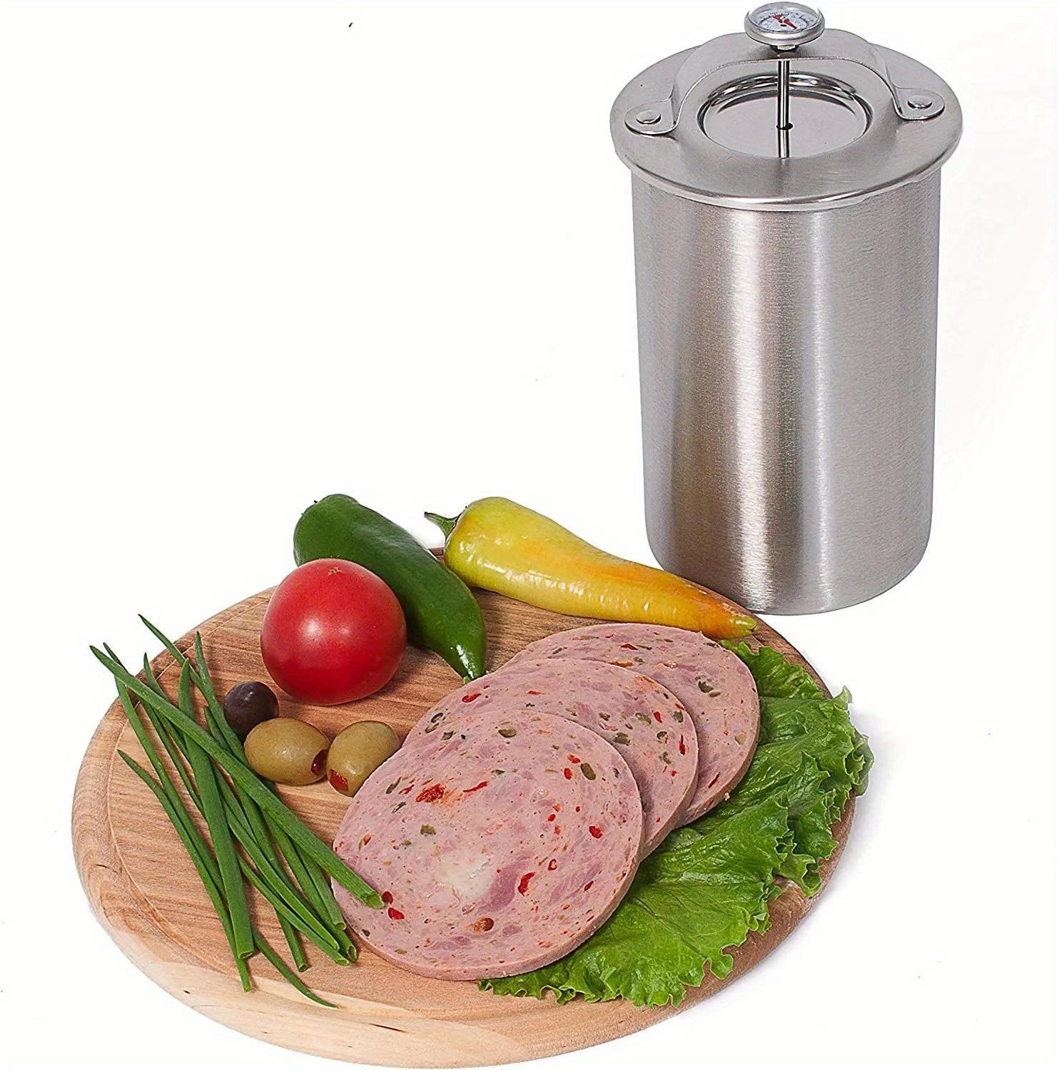 Stainless Steel Meat Press Cooker for Preparing Healthy Homemade Deli Meats, Complete with a Thermometer - Ideal for Kitchen Bacon Pressure Cooking