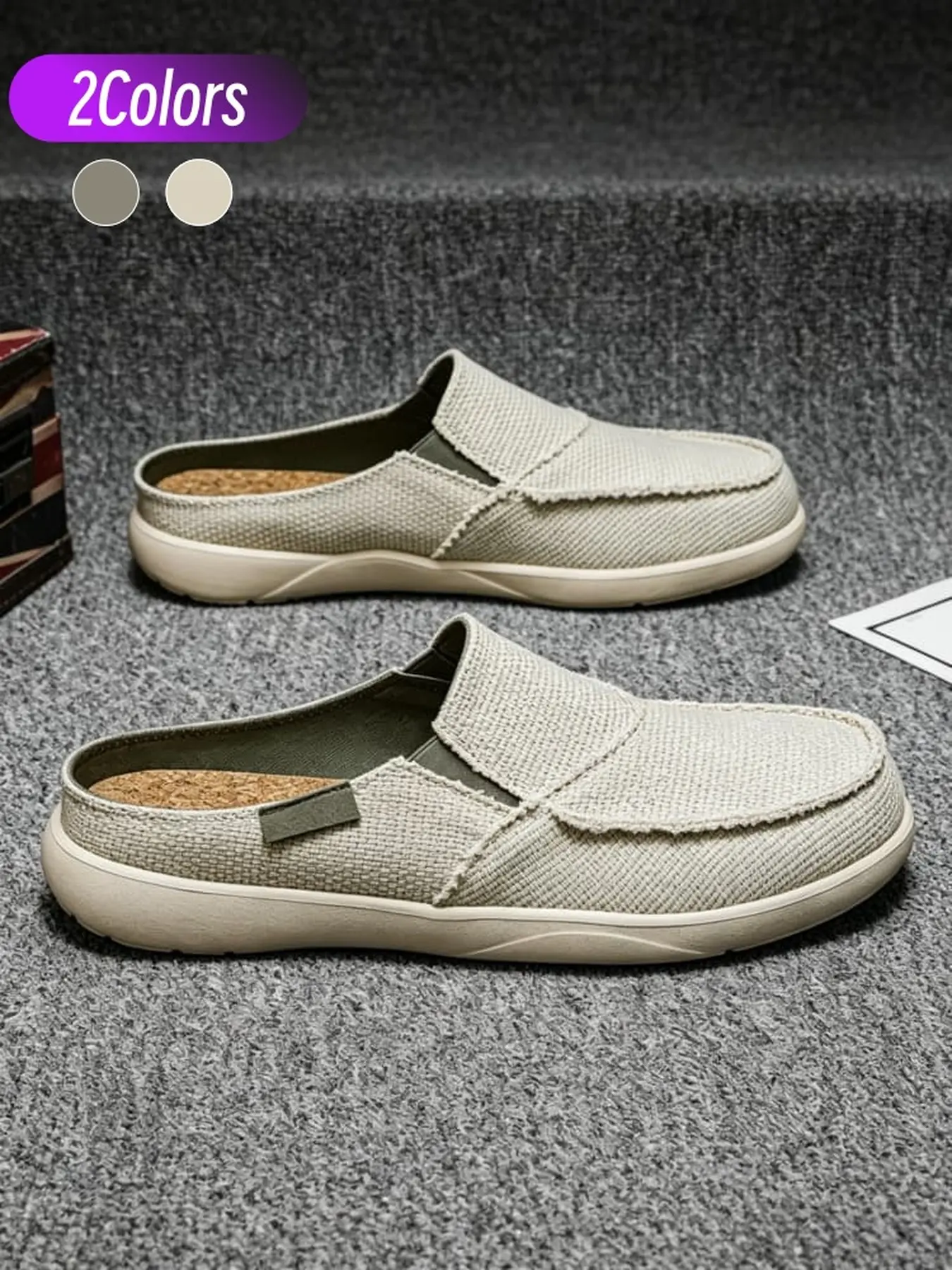 Multi-scene Fit Men Frayed Canvas Backless Slides Vintage Lazy Backless Design Cork Sweat-absorbent Breathable Lightweight EVA Anti-slip Platform Casual Slippers For Home Commute Trips