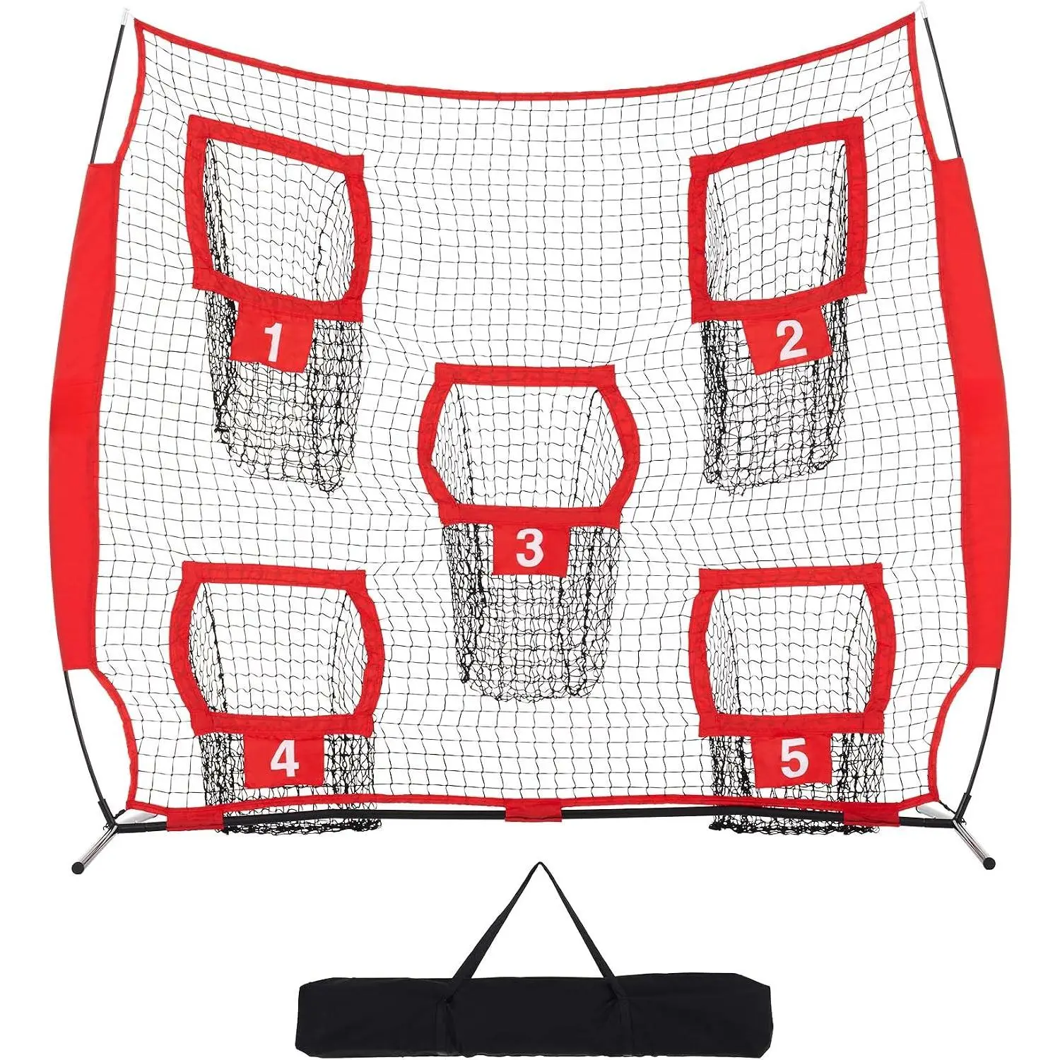 7 x 7ft Football Throwing Training Net with 5 Target Pockets, Quarterback Practice Target Trainer, Portable Football Training Equipment with Carry Bag