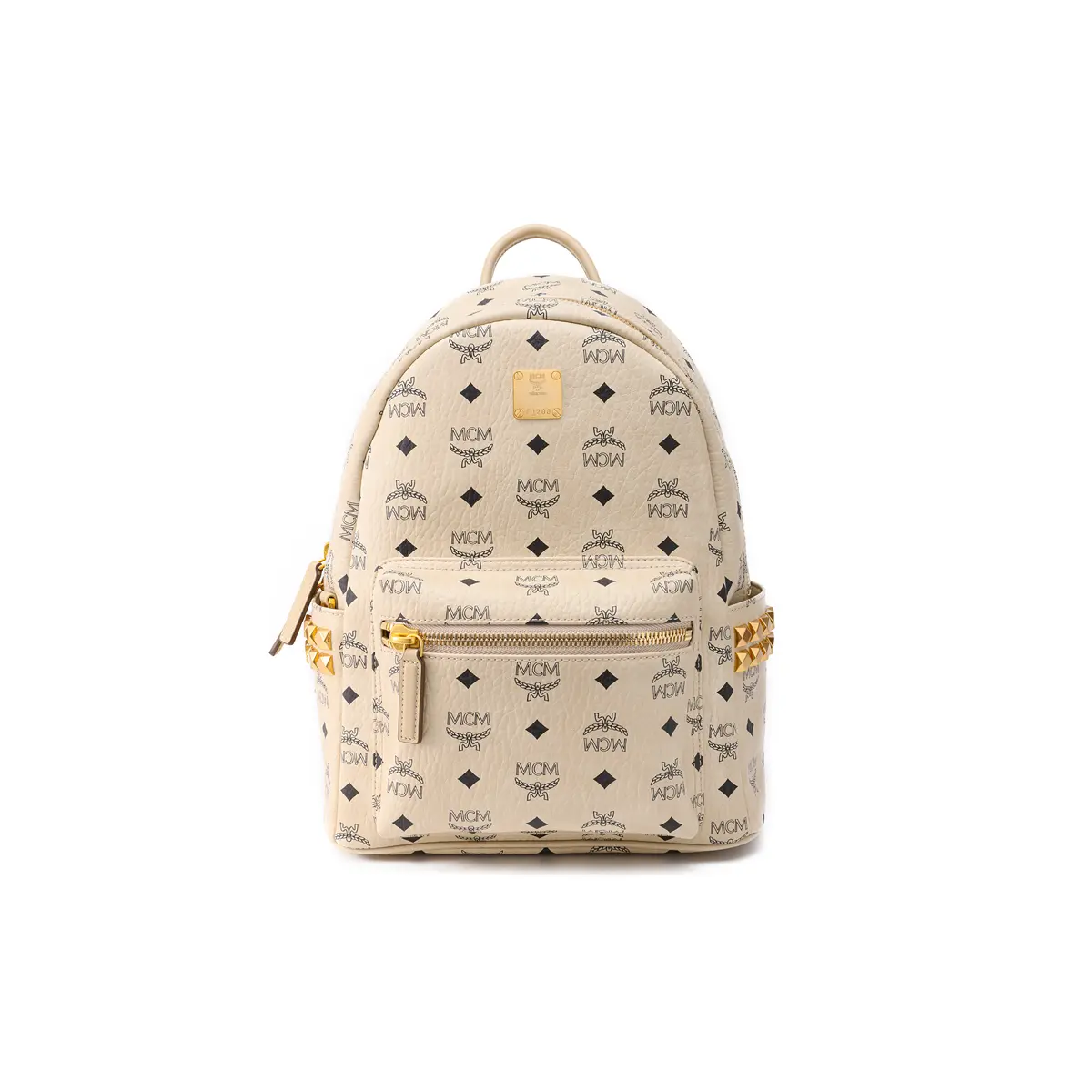 MCM Stark Classic Monogram Dual-Rivet Commuter Backpack – Unisex Canvas and Leather Blend in Beige