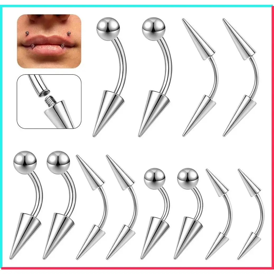 Stainless Steel 16G Spike Piercing Jewelry Eyebrow Rings Curved Navel Barbell Vertical Labret Lip Rings Tragus Helix Daith Rook Earrings for Women Men