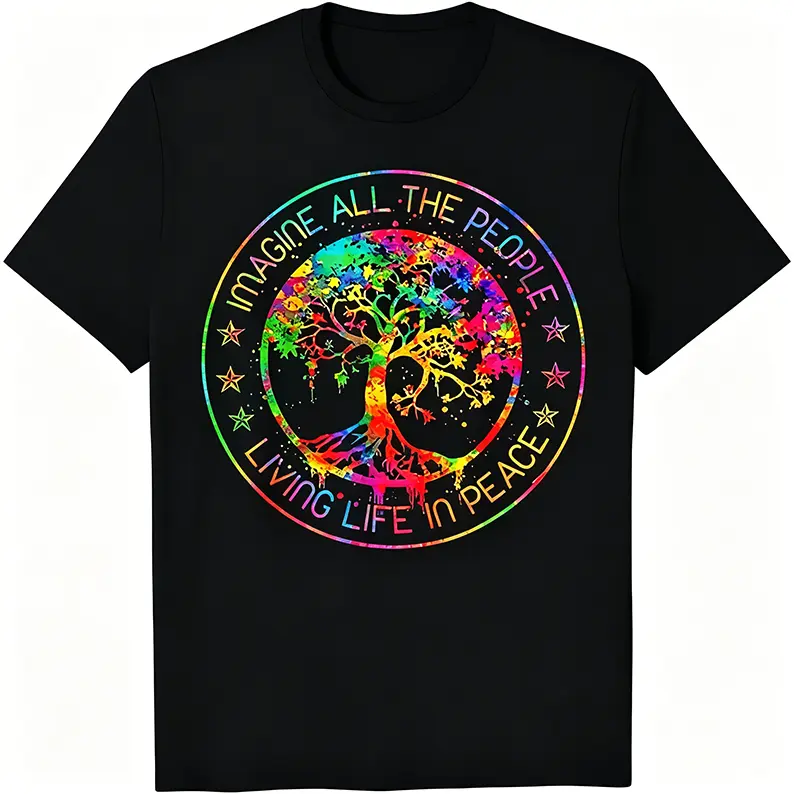 NEW LIMITED All The People Imagine Living Life in Peace Hippie Tie Dye T-Shirt Same Style for Men And Women 2026 Summer Short-Sleeved Printed T-Shirt