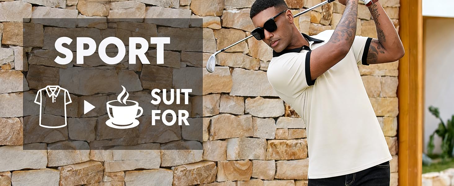 Men's Golf Polo Shirts Short Sleeve Casual Moisture Wicking Breathable Tees Summer Collared Shirt Stylish Tops