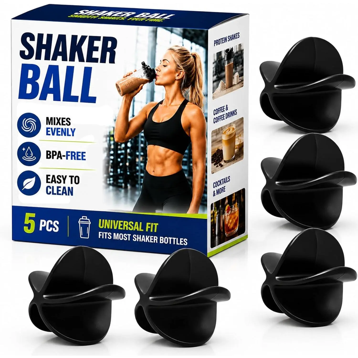 Shaker Ball, 5 count Protein Shaker Ball Plastic Ball  Mixing Balls for Shaker, Mixing Accessories for  Bottles, Stirring Various Drinks, BPA‑Free, Easy Clean