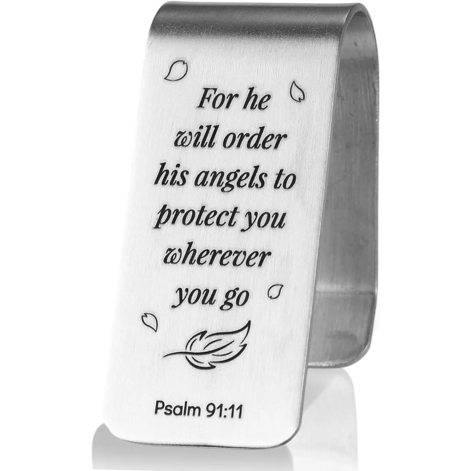 Engraved Stainless Steel  Visor Clip, He Will Order His Angels to Protect You Guardian Funny Visor Picture Clip for Safe Travel Religious  Drivers  Photo Accessories Men Women