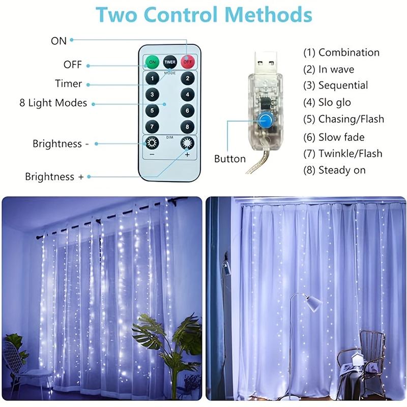 1set 9.84ft LED Curtain Fairy Lights, 300 LED Remote Control Curtain Lights, Plug In Fairy Curtain Lights, Window Wall Hanging Curtain String Lights for Bedroom Backdrop Wedding Party Xmas Indoor Decoration-Decorative 1set 9.84ft LED Curtain Fairy Lights, 300 LED Remote Control Curtain Lights, Plug In Fairy Curtain Lights, Window Wall Hanging Curtain String Lights for Bedroom Backdrop Wedding Party Xmas Indoor Decoration-Decorative