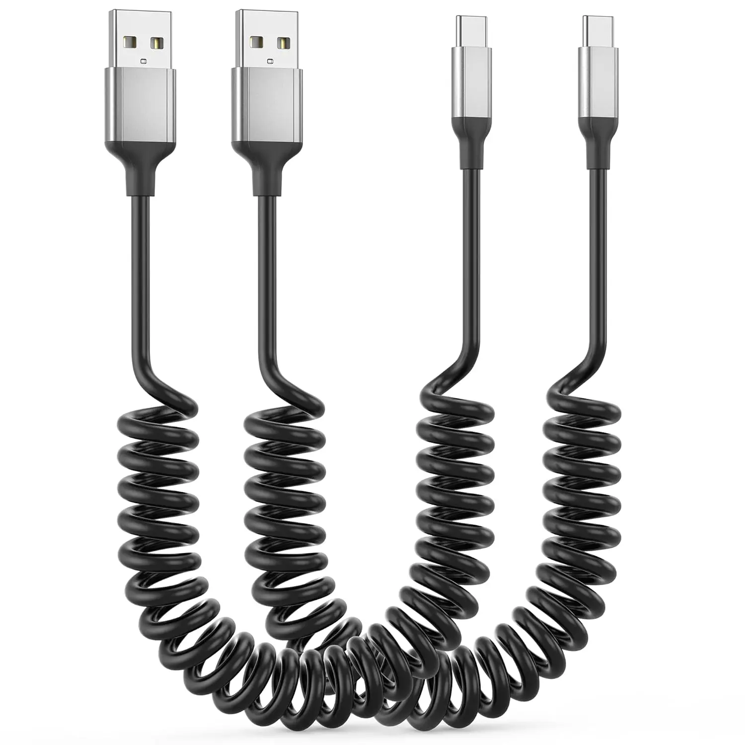 Coiled USB C  for  2Pack, 3A USB Type C Charger   , Retractable Android USB A to USB C Charge Cord for  17 16 15 Pro Max Plus, Galaxy S24 S23 S22, Note 20 10,  G,
