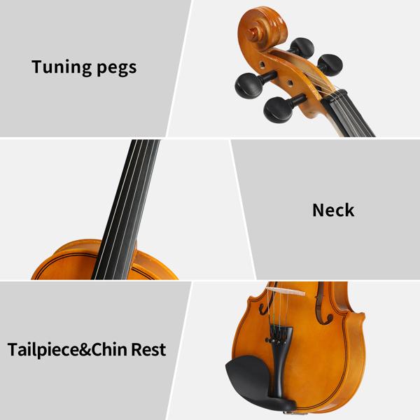 4/4 Violin Set for Adult Beginners and Students with Hard Case, Bow, Shoulder Rest, Rosin, Extra Strings, Pre Set Up Bridge