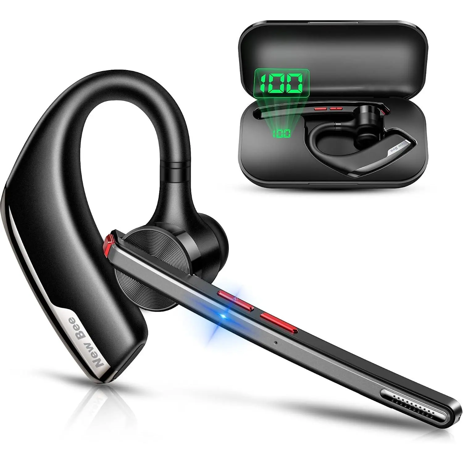 Wireless Bluetooth Earpiece with 500mAh Charging Case, 80H Playtime, V5.2 Dual Mic Noise Cancelling, Hands-Free Headset for Office and DriverGift